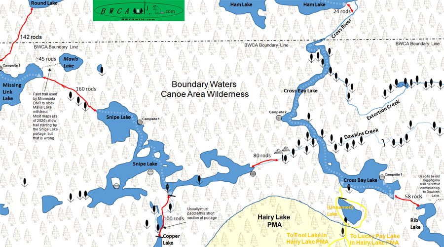 Dawkins Creek Map BWCA