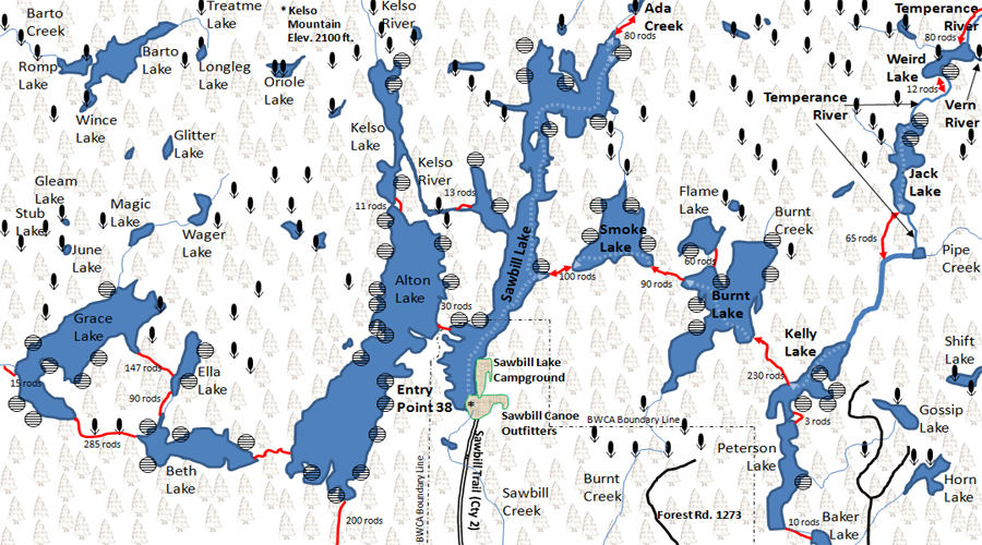 Map of the Vern River in the BWCA